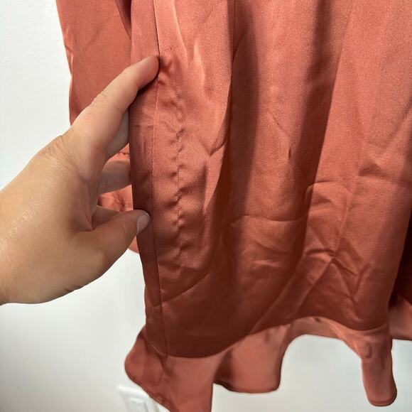 Majorelle X Revolve Dress Nelly Ruffle Surplice Shirred Mini Terracotta Brown S - Picture 7 of 10